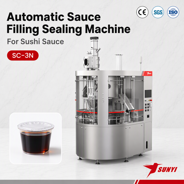 Automate Single-Serve Sushi Sauce Packing With SC-3N Rotary 3-Lane, 120-180 Cups/Min Output, Manufacturer