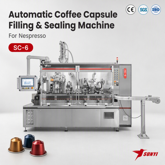 Coffee Capsule Sealing Machine Six Lane Servo Auger Filling Nitrogen Flush 5-5.5g SUS304 Manufacturer