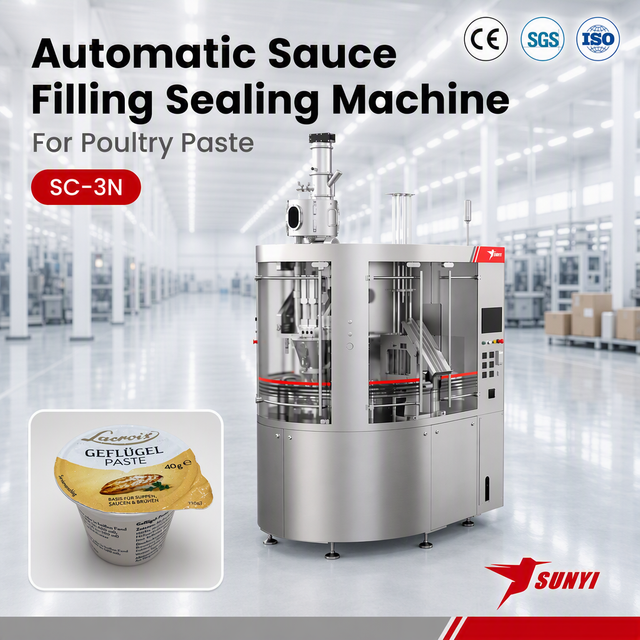 Automatic Rotary Cup Filling Sealing Machine for Poultry Paste 180 CPM High Accuracy SUS304 CE ISO Certified