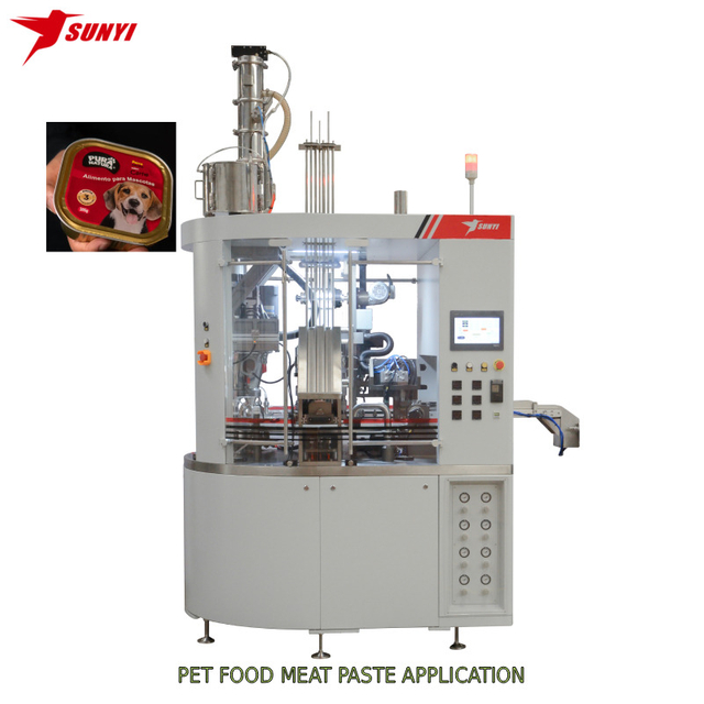 Automatic Pet Food Tray Filling & Sealing Machine for 300g Aluminum Trays