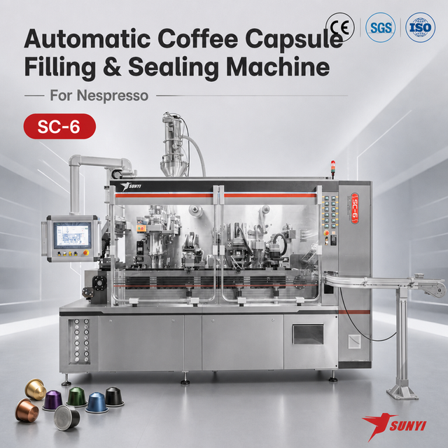 Coffee Capsule Filling Sealing Machine Six Lane Nitrogen Flush SUS304 Food Contact Parts CE ISO9001 Manufacturer