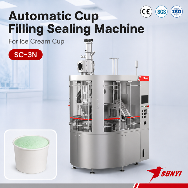 No Oxygen High Accuracy Ice Cream Cup Filling Sealing Machine with Nitrogen System and Rotary Design