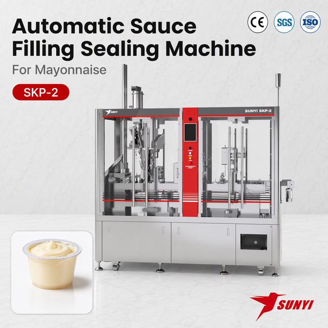 100 Cups/Min 0-50g Mayonnaise Cup Filling And Sealing Machine, 2-Lane SKP-2, CE/SGS/ISO 9001, Manufacturer