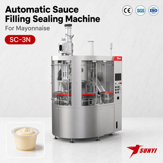 Food Processing Lines Mayonnaise Portion Cup Filler, Rotary 3-Lane SC-3N, Rotary Indexing, Foil Sealing, Manufacturer