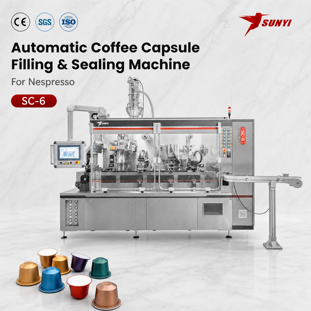 Six Lane Coffee Capsule Sealing Machine 300-360 Capsules/Min SUS304 Servo Filling CE ISO9001 Factory