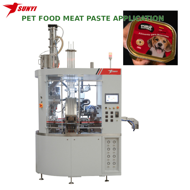 Automatic Pet Food Tray Filling & Sealing Machine for 300g Aluminum Trays