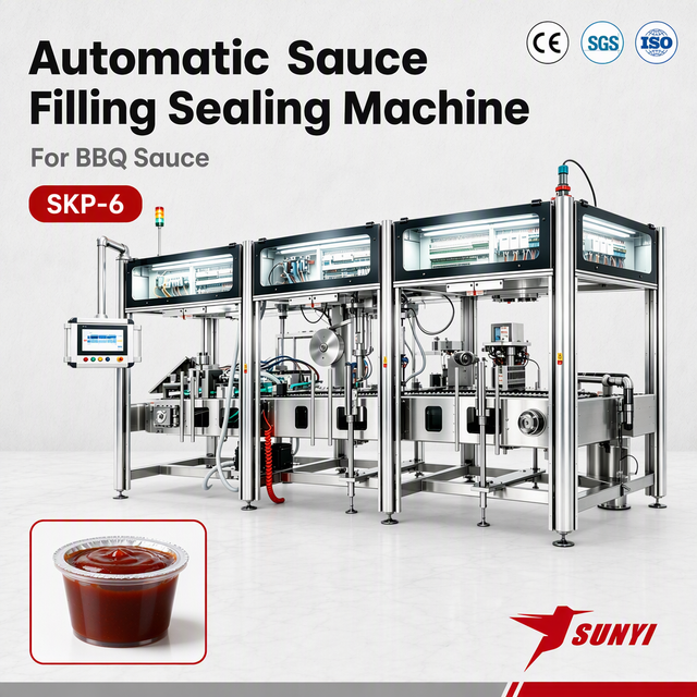 240-270 Cups/Min 1-350g BBQ Sauce Cup Filling And Sealing Machine, 6-Lane SKP-6, CE/SGS/ISO 9001, Manufacturer