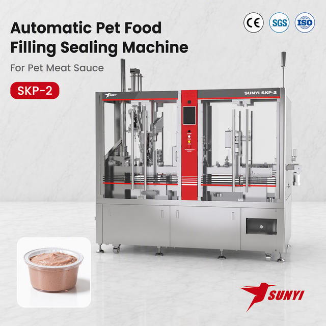 Food Processing Pet Meat Sauce Cup Filler And Sealer, 2-Lane SKP-2, Automatic Cup Feeding, CE/SGS/ISO 9001, Manufacturer