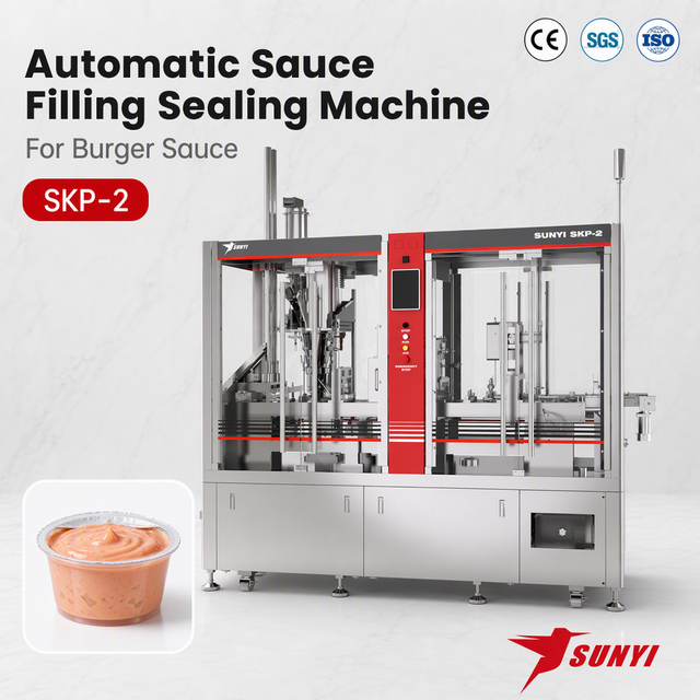 Food Processing Burger Sauce Cup Filler And Sealer, 2-Lane SKP-2, Automatic Cup Feeding, CE/SGS/ISO 9001, Manufacturer