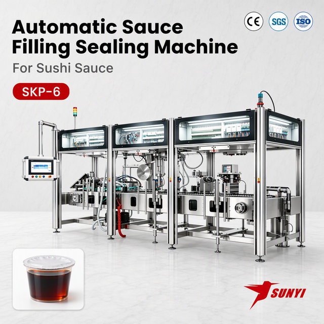 Sushi Sauce Cup Filling And Sealing Machine, 6-Lane SKP-6, 240-270 Cups/Min, 1-350g Filling, CE/SGS/ISO 9001, Manufacturer