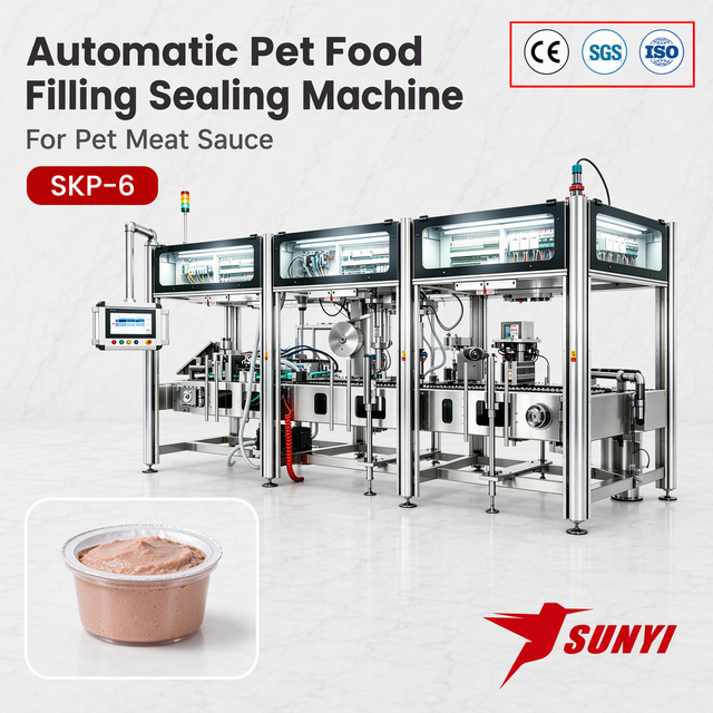 Pet Meat Sauce Cup Filling And Sealing Machine, 6-Lane SKP-6, 240-270 Cups/Min, 1-350g Filling, CE/SGS/ISO 9001, Manufacturer