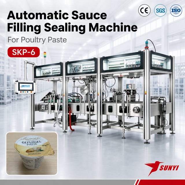 Automatic 6 Lanes Poultry Paste Cup Filling Sealing Machine 270 CPM High Accuracy SUS316L CE ISO