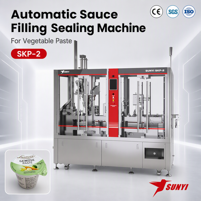 No Drip High Accuracy Vegetable Paste Cup Filling Sealing Machine with CIP System and UV Laser Coding