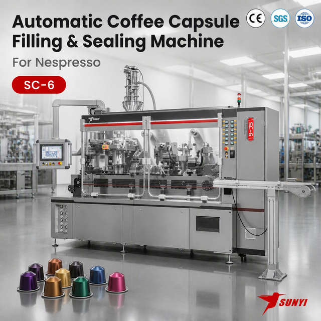 SC-6 Six Lane Coffee Capsule Sealing Machine 300-360 Capsules/Min Servo Auger Nitrogen Flush Manufacturer