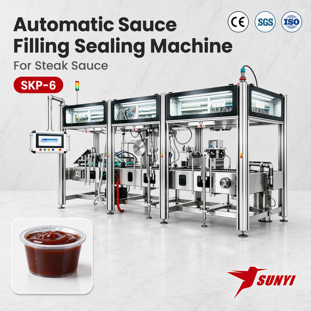 240-270 Cups/Min 1-350g Steak Sauce Cup Filling And Sealing Machine, 6-Lane SKP-6, CE/SGS/ISO 9001, Manufacturer