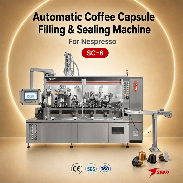 Coffee Capsule Filling Sealing Machine Six Lane Servo Motor Auger Filling 300-360 Capsules/Min CE SGS Manufacturer